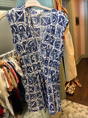 H&M Blue and White Floral Tile Print Mini Dress